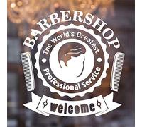 Salon De Coiffure Stickers Muraux Barbier Vitrine Décalcomanies Barbier Logo Murale Décoration De Salon De Coiffure Amovible Vinyle Ciseaux De Coiffeur 42X43 Cm