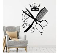 Salon De Coiffure Stickers Muraux Peigne Ciseaux Couronne Coiffeur Salon De Beauté Stickers Muraux Vinyle Salon De Coiffure Décoration Accessoires 67X57Cm