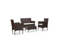 vidaXL Salon de jardin 4 pcs avec coussins Résine tressée Marron 45811