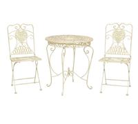 Salon de jardin - 1 table et 2 chaises - fer forgé - style antique - blanc/crème