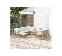 Salon de jardin modulable bambou beige 4 pieces 9 personnes