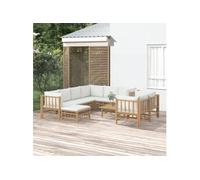 Salon de jardin 10 pcs avec coussins blanc crème bambou 3155192