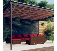 Vidaxl Salon De Jardin 9 Pcs Avec Coussins Marron Résine Tressée Marron