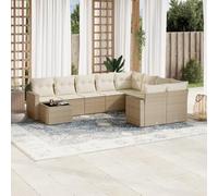 Salon de Jardin 10 Pièces en Résine Tressée Beige avec Coussins - Ensemble Canapé d'Extérieur Modulaire pour Terrasse et Jardin, Table en Verre Trempé, Housse Lavable, Résistant aux UV et Intempéries