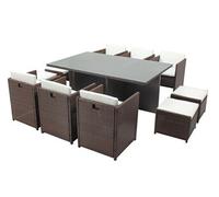 Miami salon de jardin 10 places marron-blanc + housse de protection