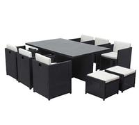 Salon de jardin 10 places noir-blanc + housse de protection MIAMI