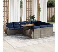Salon de jardin 11 pcs avec coussins gris résine tressée vidaXL