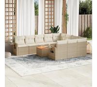Salon de Jardin 11 PCS en Résine Tressée Beige avec Coussins Amovibles, Ensemble Canapé Jardin Modulaire pour Terrasse et Patio, Table d'Appoint Housse Lavable, Résistant aux UV et Intempéries
