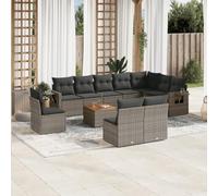 Salon de jardin 11 pcs en résine tressée gris avec coussins amovibles, ensemble canapé d'extérieur modulaire pour terrasse et patio, table d'appoint housse lavable, durable et résistant aux UV