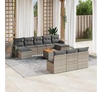 Salon de jardin 11 pcs en résine tressée grise avec coussins amovibles, ensemble canapé modulaire pour terrasse ou patio, table d'appoint pliable et housse lavable, durable et résistant aux UV