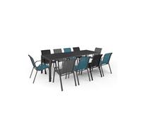IDMARKET Salon de jardin MADRID table 240 CM et 10 chaises empilables mix color bleu, gris et noir