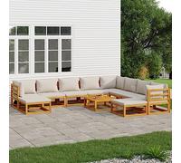 Salon de jardin 11 pièces en bois d'acacia massif avec coussins gris clair - Ensemble de meubles d'extérieur modulaires pour terrasse, balcon, véranda, jardin, 68 x 68 x 29 cm - Table basse