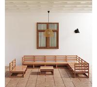Salon de jardin 11 pièces en pin massif marron miel pour terrasse et balcon, meubles d'extérieur avec table, ensemble de conversation de patio