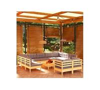 Vidaxl Salon De Jardin 12 Pcs Avec Coussins Gris Bois De Pin Massif Gris