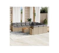 vidaXL Ensemble de 12 canapés de jardin avec coussins Beige Poly Rattan