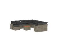 vidaXL Ensemble de salon de jardin 12 pièces avec coussins Gris Poly rotin