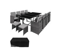 Salon de jardin - TECTAKE - Ensemble détente repas d'extérieur PALMA 10 places pliable encastrable avec housse incluse - Gris Clair
