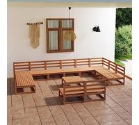 Salon de jardin 13 pièces en pin massif marron miel - Meubles d'extérieur pour terrasse et balcon - Ensemble de meubles de patio robuste