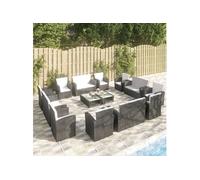 vidaXL Ensemble salon de jardin 16 pièces avec coussins Poly-Rattan Noir