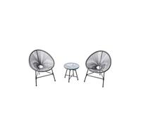 Concept Usine – Salon de jardin Acapulco : 2 fauteuils œuf + table ronde, polyéthylène – Gris