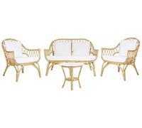 Salon de Jardin 2 Fauteuils Table Basse et Canapé Banquette 2 Places en Rotin Clair pour Extérieur au Style Boho et Rustique Beliani