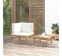 Salon de jardin 2 pcs avec coussins blanc crème bambou vidaXL