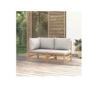 Vidaxl Salon De Jardin 2 Pcs Avec Coussins Gris Clair Bambou Gris