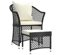 Salon De Jardin 2 Pcs Avec Coussins Noir Résine Tressée