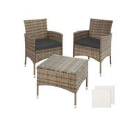 Salon de jardin - TECTAKE - Ensemble détente d'extérieur LUCERNE pour 2 personnes avec table et 2 sets de housses - Marron Naturel