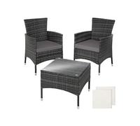 Salon de jardin 2 pers. résine tressée acier anti-UV sets housses gris