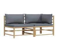 Salon de Jardin 2 Pieces Bambou with Dark Gray Cushions, Outdoor Furniture Set for Patio Garden Balcony, Lightweight Modular Design, Water-Resistant Polyester Fabric, Easy to Clean and Move