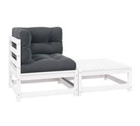 Salon de Jardin 2 Pieces Blanc en Bois de Pin Massif avec Coussins Anthracite - Ensemble Canapé d'Angle et Pouf Modulable pour Terrasse, Jardin, Balcon - Meuble d'Extérieur Durable et Confortable