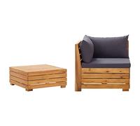 Salon de Jardin 2 Pieces with Cushions, Solid Acacia Wood Outdoor Furniture Set for Patio Garden Terrace, Modular Corner Sofa and Coffee Table, Weather-Resistant Grey Dark Cushions, Easy Assembly