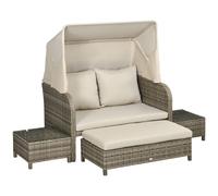 Salon De Jardin 2 Places 4 Pièces Avec Coussins Kaki Résine Grise Gris