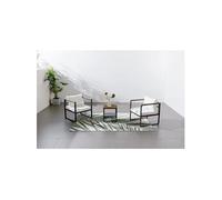 CONCEPT USINE | Salon de Jardin 2 Places Vigo Gris Anthracite avec Table Basse Effet Bois | Ensemble Fauteuils + Coussins Confort 10 cm Déhoussables | Structure Acier Résistante | Balcon & Terrasse
