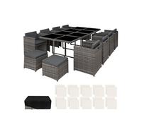Ensemble table chaise de jardin - TECTAKE - Salon de jardin NEW ORLEANS 12 places cadre aluminium 2 sets de housses incluses - Gris