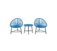 Outsunny Salon de Jardin extérieur en résine tressée 2 Personnes, Table de Jardin extérieure avec 2 chaises, Plateau en Verre trempé, mobilier de Jardin pour Balcon terrasse Patio, Bleu