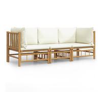 Salon De Jardin 3 Pcs Avec Coussins Blanc Crème Bambou