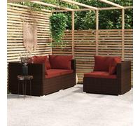 Salon de Jardin 3 pcs avec Coussins Marron Résine Tressée Mobilier vidaXL