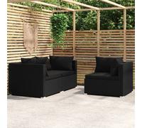 vidaXL Salon de jardin 3 pcs avec coussins Noir Résine tressée 317527