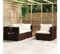 Salon de Jardin 3 pcs avec Coussins Marron Résine Tressée Mobilier vidaXL