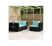 vidaXL Salon de Jardin 3 pcs avec Coussins Mobilier de Patio Ensemble de Meubles de Terrasse Mobilier d'Extérieur Noir Résine Tressée