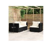 vidaXL Salon de jardin 3 pcs avec coussins Noir Résine tressée 317494