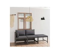 Salon de jardin 3 pcs avec coussins Résine tressée Gris, 19.36 kg
