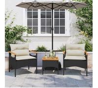 Salon de jardin (3 pcs), CLARENCE® Table et 2 chaises de jardin, avec coussins noir résine tressée 40x40x37cm C1276448