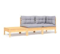 Salon de jardin 3 pcs en bois de pin massif avec coussins gris, ensemble de meubles de patio résistant aux intempéries pour terrasse et jardin, canapé d'angle table basse, confortable et modulaire