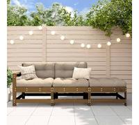 Salon de jardin 3 pcs en bois massif pin marron miel avec coussins moelleux, ensemble canapé et repose-pieds pour terrasse, patio ou jardin, design à lattes et cadre robuste, capacité 110 kg