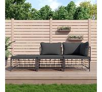 Salon de Jardin 3 Pieces Anthracite, Ensemble de Mobilier d'Exterieur Modulaire en Resine Tresse avec Coussins Gris, Canape d'Angle et Central, Repose-Pieds pour Jardin, Confortable et Durable