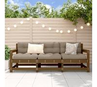 Salon de Jardin 3 Pieces Brown Honey Color Solid Pine Wood Outdoor Furniture Set for Garden Patio Terrace, Durable Rustic Design with Comfortable Backrest and Armrests, Modular Sectional Sofa