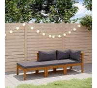Salon de jardin 3 pièces en bois massif d'acacia avec coussins gris foncé, robuste pour terrasse et balcon, résistant aux intempéries pour des heures de détente